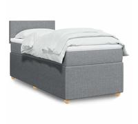Lit à sommier tapissier 90 x 190 cm avec matelas et surmatelas, en tissu gris clair, éclairage LED intégré, ressorts ensachés, tête de lit, cadre de lit pour chambre à coucher, ensemble de meubles