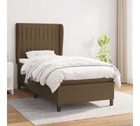 Lit à sommier tapissier 90 x 200 cm en polyester et bois massif marron | Housse en tissu 100 % polyester, tête de lit réglable en hauteur avec oreilles, matelas à ressorts ensachés 203 x 93 x 118 cm