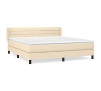 Lit à sommier tapissier avec matelas 160 x 200 cm | Système de sommeil de luxe pour un sommeil réparateur | Housse en tissu crème | Montage facile et soutien stable