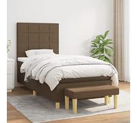 Lit à sommier tapissier, avec matelas et tête de lit, marron foncé, 80 x 200 cm, lit simple, rembourré en tissu durable, pour un sommeil réparateur, ensemble de meubles avec banc et coussin