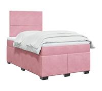 Lit à sommier tapissier avec matelas rose, 120 x 190 cm, housse en velours, tête de lit réglable en hauteur et éclairage LED intégré, ensemble de meubles de chambre modernes pour un sommeil profond.
