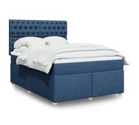 Lit à sommier tapissier avec matelas, surmatelas et tête de lit réglable, bleu, 160 x 200 cm, housse en tissu rembourré, ressorts ensachés pour un sommeil réparateur, cadre de lit stable comme chambre