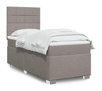 Lit à sommier tapissier avec matelas surmatelas et tête de lit réglable, tissu taupe, 80 x 200 cm, lit simple, matelas à ressorts ensachés, cadre de lit stable, confort