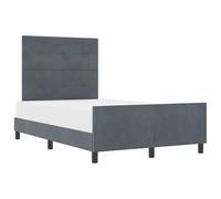 Lit à sommier tapissier avec tête de lit réglable 120 x 190 cm, tapissé en velours gris foncé, structure en bois de pin massif, avec sommier, idéal pour adultes, style moderne et élégant