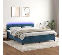 Lit à sommier tapissier, bleu foncé, 180 x 200 cm, en velours, avec tête de lit réglable en hauteur, éclairage LED, matelas à ressorts ensachés et surmatelas, ensemble de meubles de chambre à coucher
