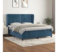 Lit à sommier tapissier capitonné, bleu foncé, 180 x 200 cm, en velours, avec matelas et surmatelas, tête de lit réglable, meuble moderne pour un sommeil réparateur