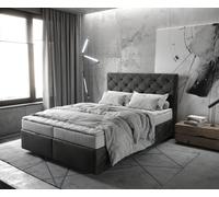Lit à sommier tapissier Dream-Great 140x200 Microfibre Anthracite Vintage