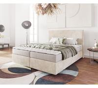Lit-à-sommier-tapissier Dream-Well 160x200 cm Velours côtelé Beige avec matelas et surmatelas