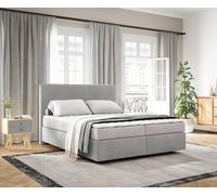 Lit-à-sommier-tapissier Dream-Well 160x200 cm velours côtelé gris argenté avec matelas et surmatelasr