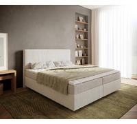 Lit à sommier tapissier Dream-Well 180x200 cm Bou rème-Blanc avec matelas et surmatelas