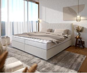 Lit-à-sommier-tapissier Dream-Well Bou rème-Blanc 200x200 cm Matelas Bonell Surmatelas PU