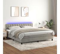Lit à sommier tapissier en velours gris clair 180 x 200 cm avec LED, lit rembourré moderne avec tête de lit réglable en hauteur, avec matelas à ressorts ensachés et surmatelas doux pour la peau