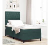 Lit à sommier tapissier LED avec matelas, vert foncé, 100 x 200 cm, en velours, meuble de chambre à coucher, idéal pour un sommeil réparateur