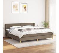Lit à sommier tapissier taupe, 200 x 200 cm, en tissu, kit complet, avec matelas et surmatelas, tête de lit réglable, cadre de lit stable pour un sommeil profond dans la chambre à coucher.