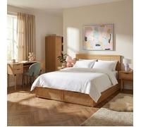 Lit à tiroirs AMANA cannage rotin 140x190 sommier inclus - Bois