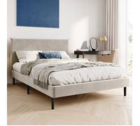 Lit adulte 140x200 / 160x200 cm - Tissu velours doux - Structure de lit double - Sommier inclus - Lit capitonné moderne - Beige