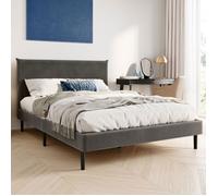 Lit adulte 140x200 cm - Tissu cord - Structure de lit double - Sommier inclus - Lit capitonné moderne - Gris