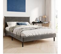 Lit adulte 140x200 cm - Tissu velours doux - Structure de lit double - Sommier inclus - Lit capitonné moderne - Gris