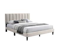 Lit adulte 160x200 / 140x200 cm - Lit rembourré avec sommier - Lit double 200x160cm - Tête de lit surpiquée - Tissu 250 g/m² - Beige