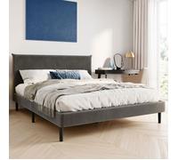 Lit adulte 160x200 / 140x200 cm - Tissu cord - Structure de lit double - Sommier inclus - Lit capitonné moderne - Gris