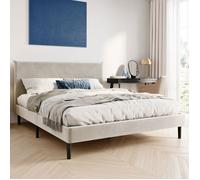 Lit adulte 160x200 / 140x200 cm - Tissu cord - Structure de lit double - Sommier inclus - Lit capitonné moderne - Beige