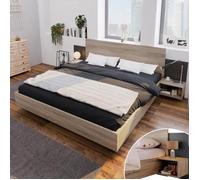 Lit adulte 160x200 cm lit en bois avec 2 tables de nuit Ensemble de chambre