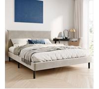 Lit adulte 160x200 cm - Tissu velours doux - Structure de lit double - Sommier inclus - Lit capitonné moderne - Beige