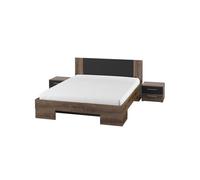 Lit adulte 160x200 collection IRINA. Coloris chêne foncé et noir