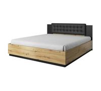 Lit adulte 160x200 coloris chêne clair et noir collection FOX. 160X200 Marron