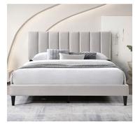 Lit adulte 180x200 cm - Lit rembourré avec sommier - Lit double 200x180cm - Tête de lit surpiquée - Tissu 250 g/m² - Beige