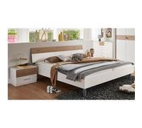 Lit adulte + 2 tables de chevet colois blanc, rechampis imitation chêne Hickory -PEGANE- Blanc G