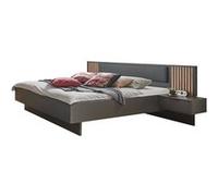 Lit adulte + 2 tables de chevets King size coloris graphite, imitation chêne Artisan - Longueur 301 x Hauteur 104 x Profondeur 210 cm - PEGANE - Chêne