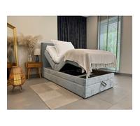 Lit adulte 90x200 SORRENTO - ensemble relaxation électrique avec matelas ressorts ensachés, rangement et surmatelas en gris clair