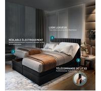 Lit adulte ADÈLE - ensemble matelas+sommier relaxation électrique - 200x200 cm - velours noir