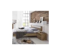 Lit adulte avec 2 chevets chêne - Dim: 180 x 200 cm - PEGANE -