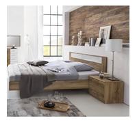 Lit adulte avec 2 chevets chêne poutre/blanc/chrome - 180 x 200 cm