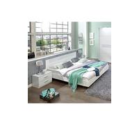 Lit adulte avec 2 chevets coloris blanc, rechampis verre blanc + chrome - Dim : 140 x 200 cm - -