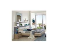 Lit adulte avec 2 chevets imitation chêne - Dim: 160 x 200 cm - PEGANE -