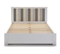 Lit adulte avec tiroir en pin et MDF coloris blanc clair et gris - Longueur 197,7 x largeur 153,2 x Hauteur 100 cm-PEGANE- Blanc