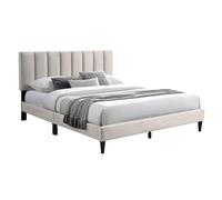 Lit Adulte capitonné Double 140 x 200 cm / 160x200 cm avec sommier à Lattes Cadre de lit - avec tête de lit rembourrée avec surpiqûre Verticale Cadre Robuste - Beige