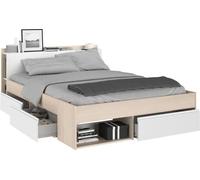 Lit adulte COMBO 140x190/200 cm -Acacia et blanc - 3 Tiroirs - PARISOT