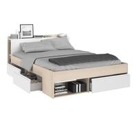 Lit adulte COMBO 140x190/200 cm -Acacia et blanc - 3 Tiroirs - PARISOT