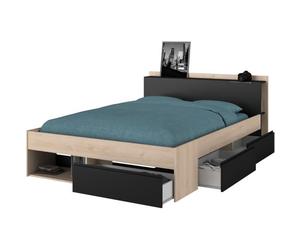 Lit adulte COMBO 140x190/200 cm - Chêne et noir - 3 Tiroirs - PARISOT