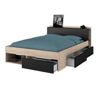 Lit adulte COMBO 160x200 cm - Chêne et noir - 3 Tiroirs - PARISOT