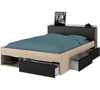 Lit adulte COMBO 160x200 cm - Chene et noir - 3 Tiroirs - PARISOT