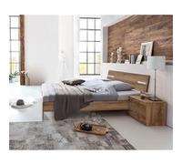 Lit 2 places Pegane Lit adulte double 140 x 190cm + 2 chevets coloris imitation chene poutre/chrome brillant - Longueur 149 x Profondeur 200 x Hauteur 81 cm --