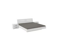 Lit adulte double 160 x 200 + 2 chevets - Longueur 169 x Profondeur 210 x Hauteur 81 cm - PEGANE - blanc