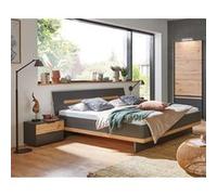 Lit adulte double 160x200 cm Queen Size + 2 chevets coloris graphite/imitation chene artisan - Longueur 168 x Profondeur 210 x Hauteur 85 cm --