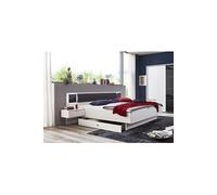 Lit adulte double 180x200 cm + 2 chevets + tiroir coloris blanc/graphite - Longueur 289 x Profondeur 210 x Hauteur 92 cm --