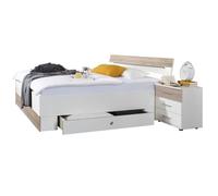 Lit adulte double 180x200 cm King Size + 2 chevets + 2 tiroirs, blanc-imitation chêne Longueur 189 x Hauteur 96 x Profondeur 210cm